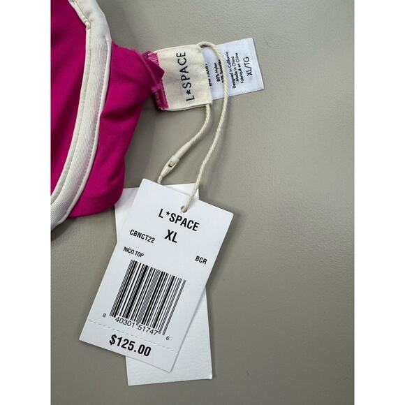 L*Space Nico Bikini Top XLarge Fuchsia Pink Bougainvillea Cream Swim Suit NWT - Picture 8 of 13